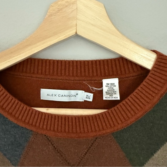 Alex Cannon Crewneck Argyle Sweater Size XL Rust Color Cotton - Picture 3 of 8